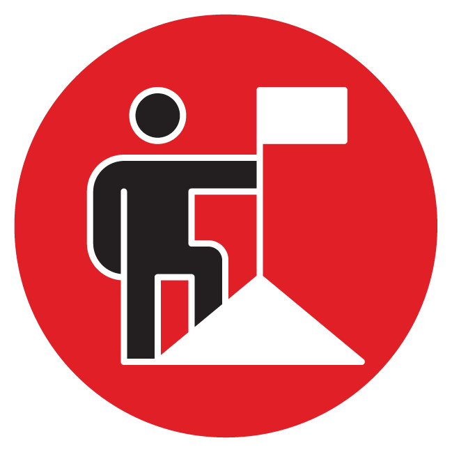 person planting a flag at a peak icon
